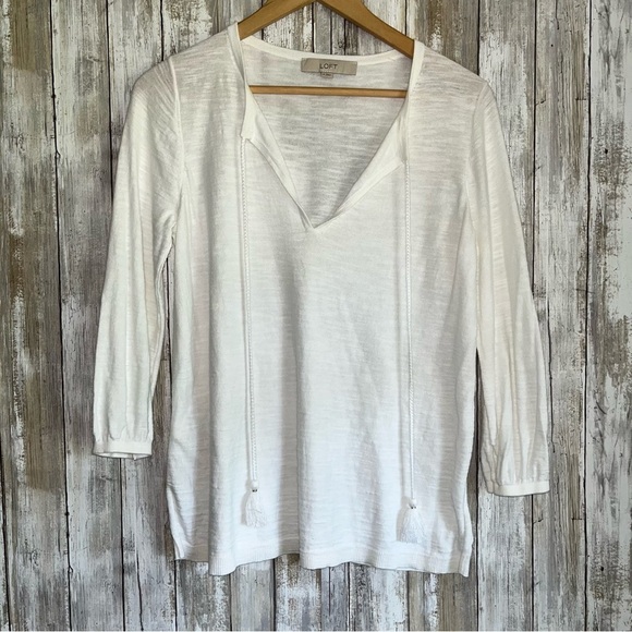 Loft White Split Neck Blouse - Picture 1 of 5
